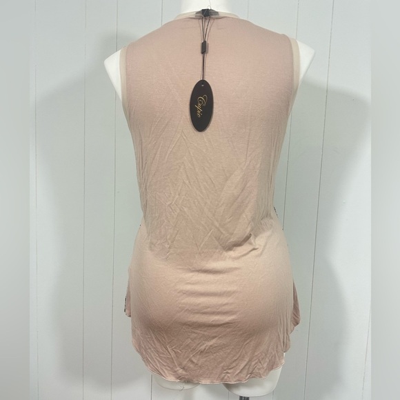 NWT Cupio Women's Sz XL Blush Beige Sequin Sleeveless V-Neck Tank Top Tunic - Picture 4 of 7